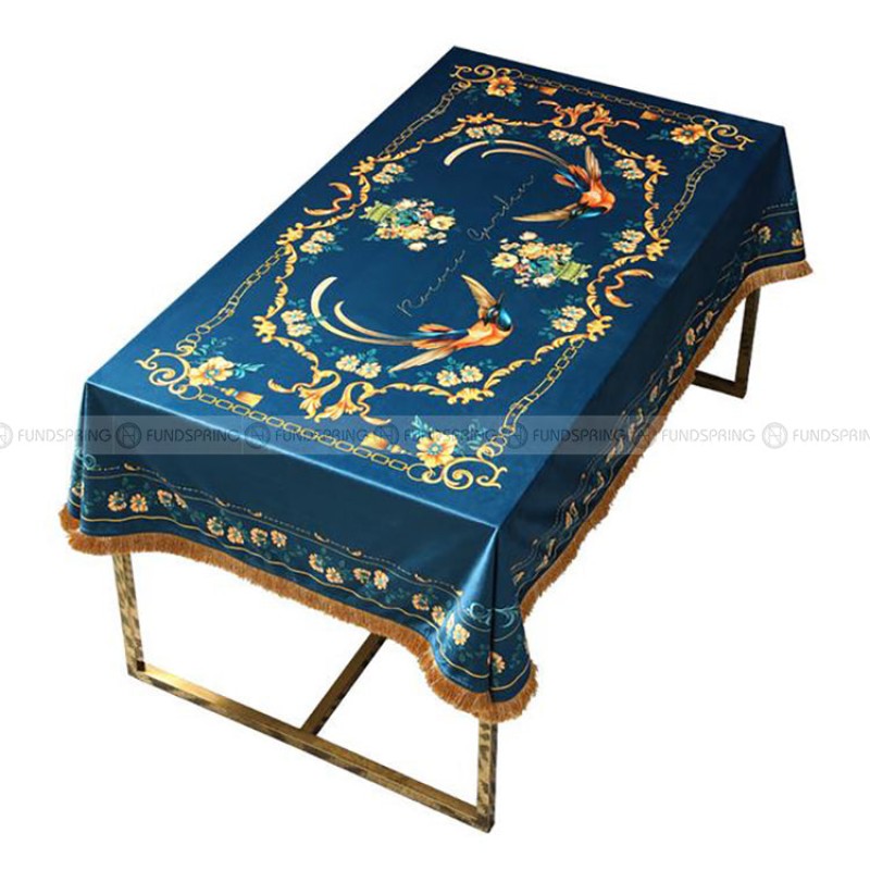 Rococo Tablecloth Blue Table Cover Retro Style Velvet Table Cloth Rococo Tablecloth Blue Table Cover Retro Style Velvet Table Cloth
