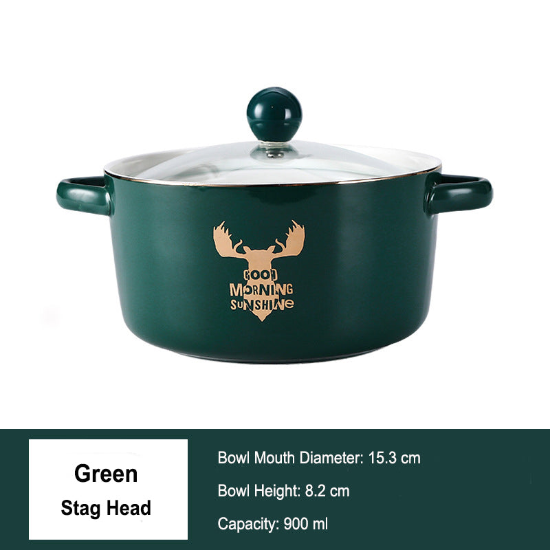 Double-eared Soup Bowl With Lid - Household Ceramic Bowl, Ideal for One-person Tableware Double-eared Soup Bowl With Lid - Household Ceramic Bowl, Ideal for One-person Tableware
