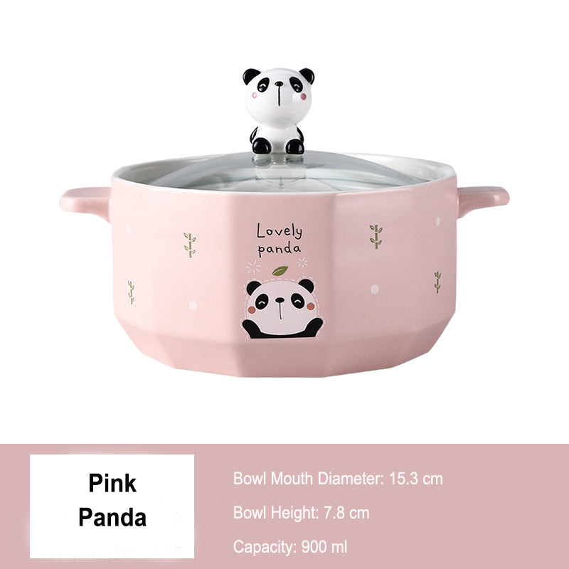 Double-eared Soup Bowl With Lid - Household Ceramic Bowl, Ideal for One-person Tableware Double-eared Soup Bowl With Lid - Household Ceramic Bowl, Ideal for One-person Tableware