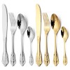 Europe Retro Gold, Silver Flatware Set Engraved Fork, Spoon, Knife For Dinner Set of 4 Europe Retro Gold, Silver Flatware Set Engraved Fork, Spoon, Knife For Dinner Set of 4