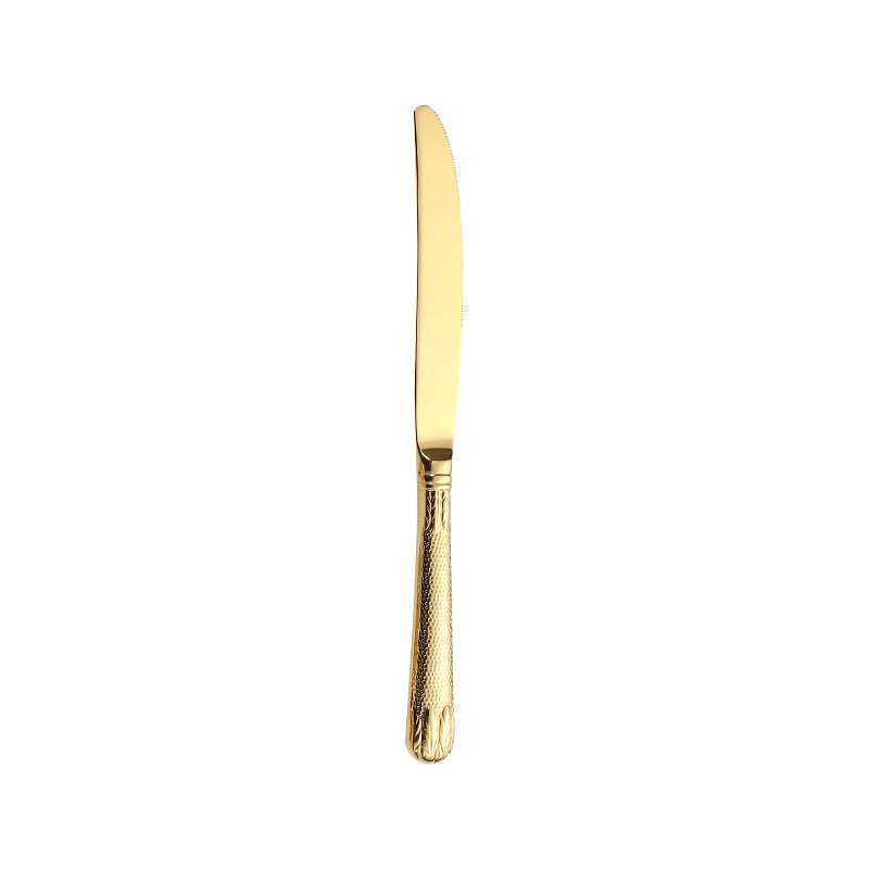Cutlery Set of 4 With Hollow Handle, Wheat Engraving 304 Stainless Steel Fork, Knife, Spoon Cutlery Set of 4 With Hollow Handle, Wheat Engraving 304 Stainless Steel Fork, Knife, Spoon