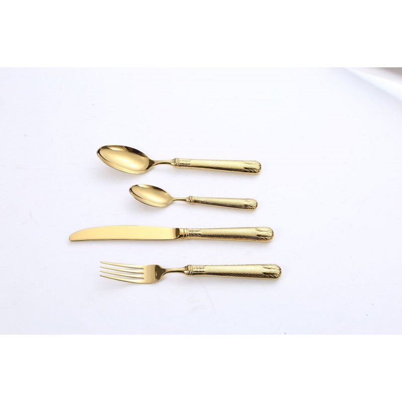 Cutlery Set of 4 With Hollow Handle, Wheat Engraving 304 Stainless Steel Fork, Knife, Spoon Cutlery Set of 4 With Hollow Handle, Wheat Engraving 304 Stainless Steel Fork, Knife, Spoon