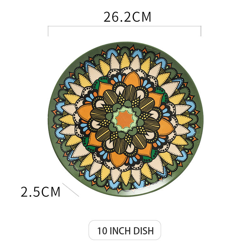 Ceramic Bohemian Dinnerware Set Creative Pattern Shallow Dinner Plate Ceramic Bohemian Dinnerware Set Creative Pattern Shallow Dinner Plate