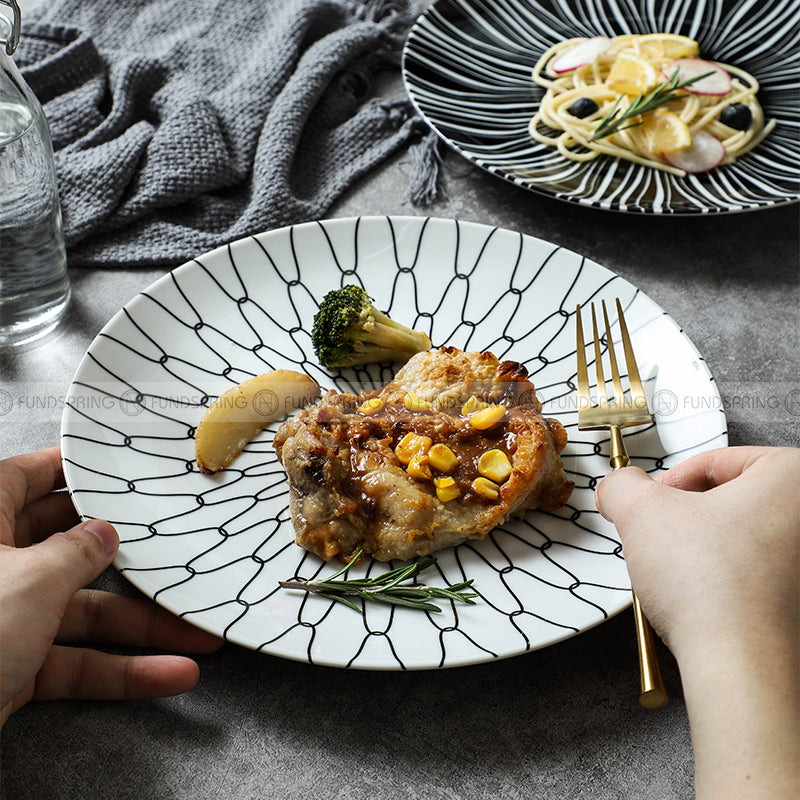 Contemporary Monochrome Ceramic Dinner Plates - Set of 2 (8" and 10") Contemporary Monochrome Ceramic Dinner Plates - Set of 2 (8" and 10")