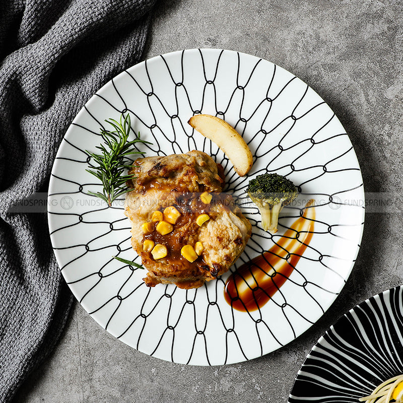 Contemporary Monochrome Ceramic Dinner Plates - Set of 2 (8" and 10") Contemporary Monochrome Ceramic Dinner Plates - Set of 2 (8" and 10")