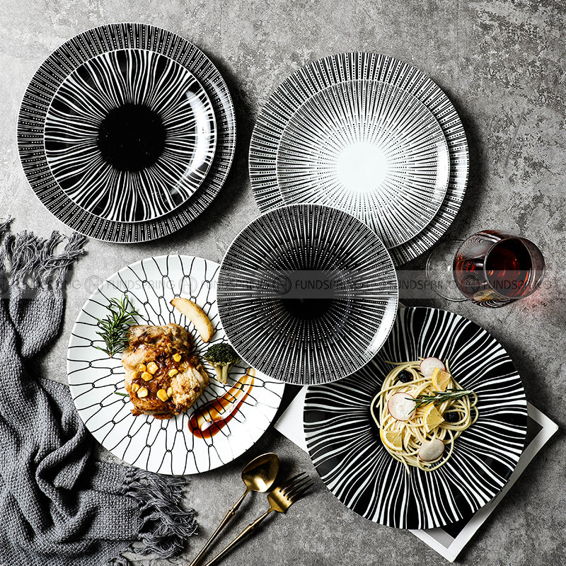 Contemporary Monochrome Ceramic Dinner Plates - Set of 2 (8" and 10") Contemporary Monochrome Ceramic Dinner Plates - Set of 2 (8" and 10")