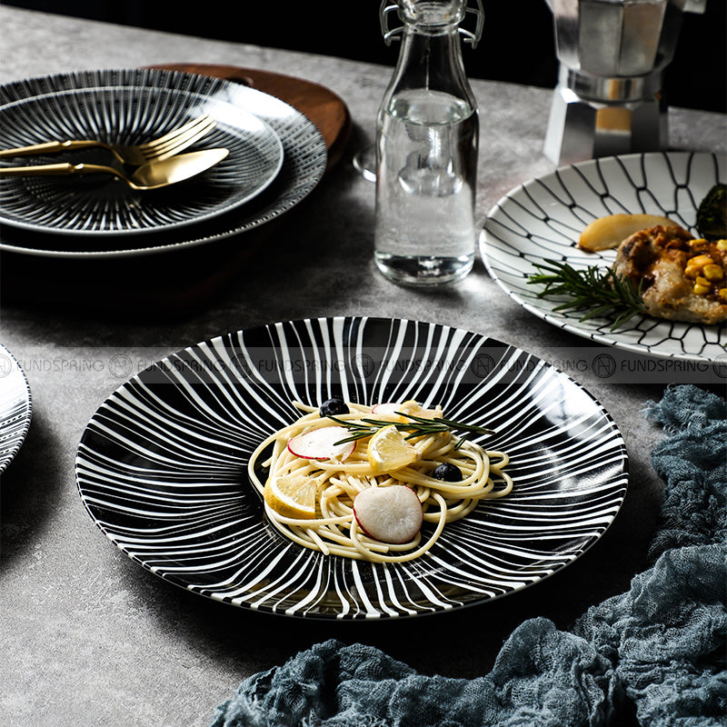 Contemporary Monochrome Ceramic Dinner Plates - Set of 2 (8" and 10") Contemporary Monochrome Ceramic Dinner Plates - Set of 2 (8" and 10")