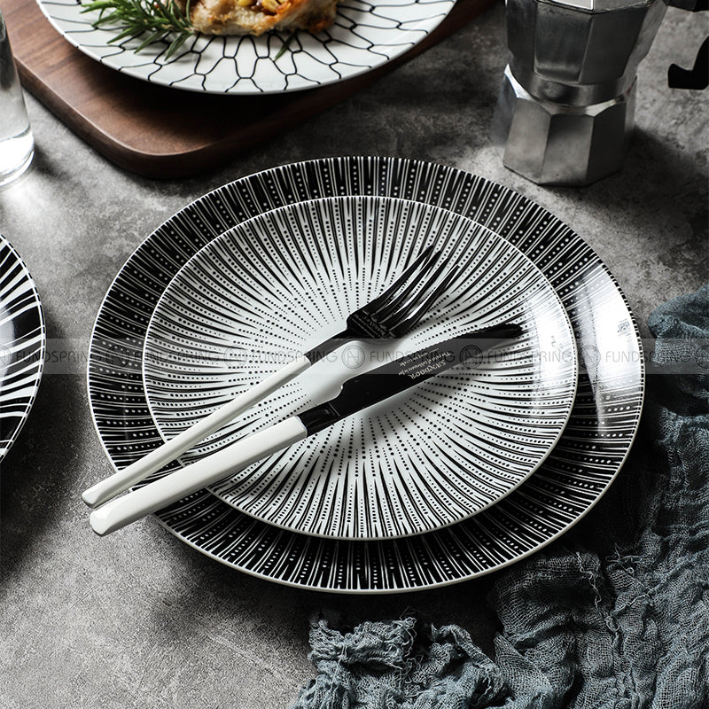 Contemporary Monochrome Ceramic Dinner Plates - Set of 2 (8" and 10") Contemporary Monochrome Ceramic Dinner Plates - Set of 2 (8" and 10")