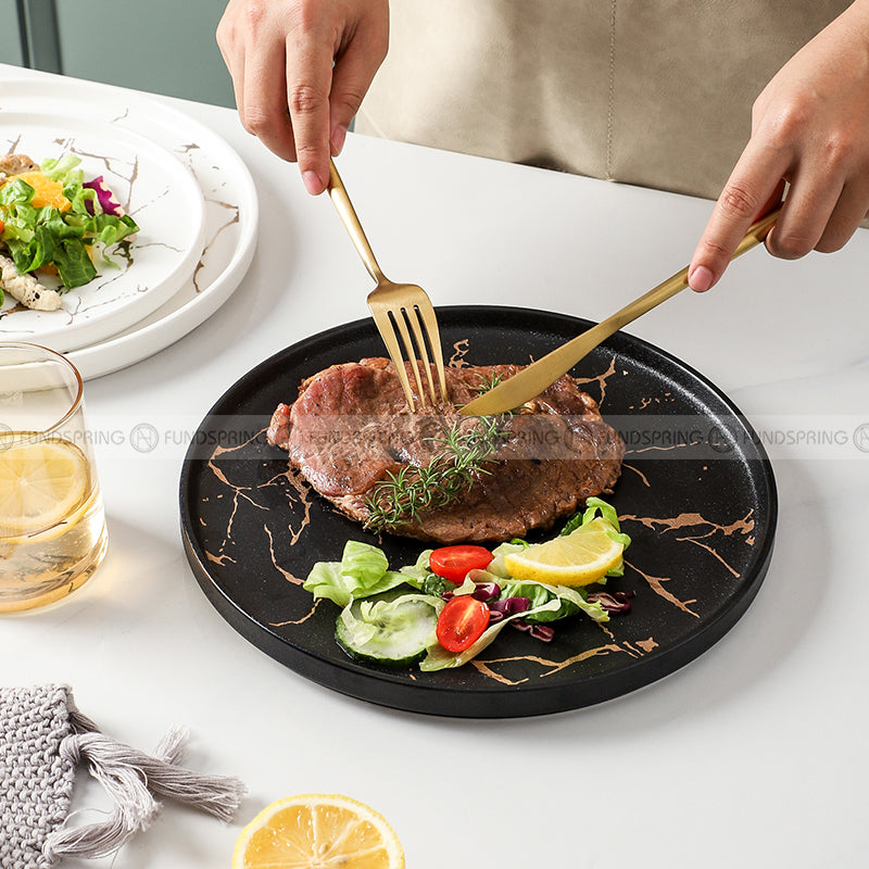 Marble-Inspired Nordic Ceramic Dinner Plate Set with Side Plate (8" and 11") Marble-Inspired Nordic Ceramic Dinner Plate Set with Side Plate (8" and 11")