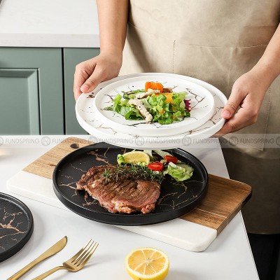 Marble-Inspired Nordic Ceramic Dinner Plate Set with Side Plate (8" and 11") Marble-Inspired Nordic Ceramic Dinner Plate Set with Side Plate (8" and 11")