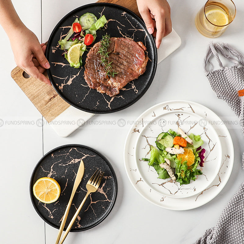 Marble-Inspired Nordic Ceramic Dinner Plate Set with Side Plate (8" and 11") Marble-Inspired Nordic Ceramic Dinner Plate Set with Side Plate (8" and 11")