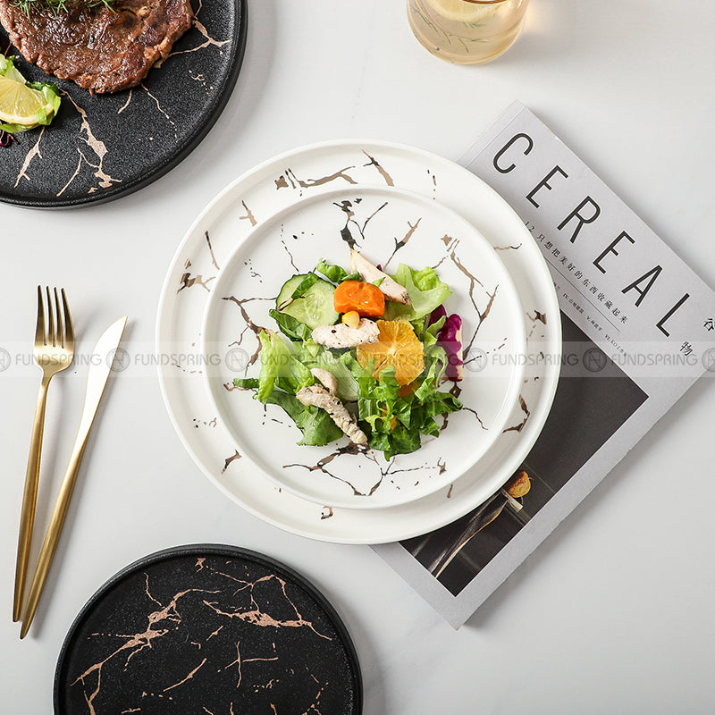 Marble-Inspired Nordic Ceramic Dinner Plate Set with Side Plate (8" and 11") Marble-Inspired Nordic Ceramic Dinner Plate Set with Side Plate (8" and 11")