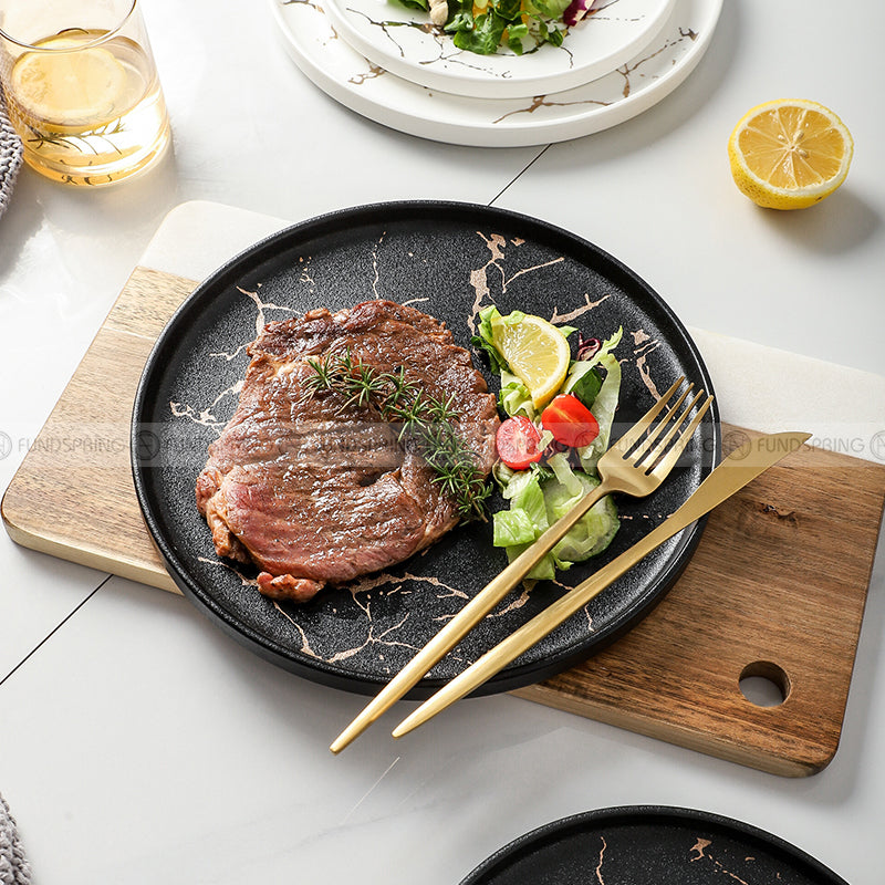 Marble-Inspired Nordic Ceramic Dinner Plate Set with Side Plate (8" and 11") Marble-Inspired Nordic Ceramic Dinner Plate Set with Side Plate (8" and 11")