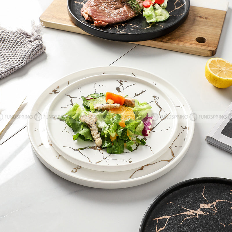 Marble-Inspired Nordic Ceramic Dinner Plate Set with Side Plate (8" and 11") Marble-Inspired Nordic Ceramic Dinner Plate Set with Side Plate (8" and 11")