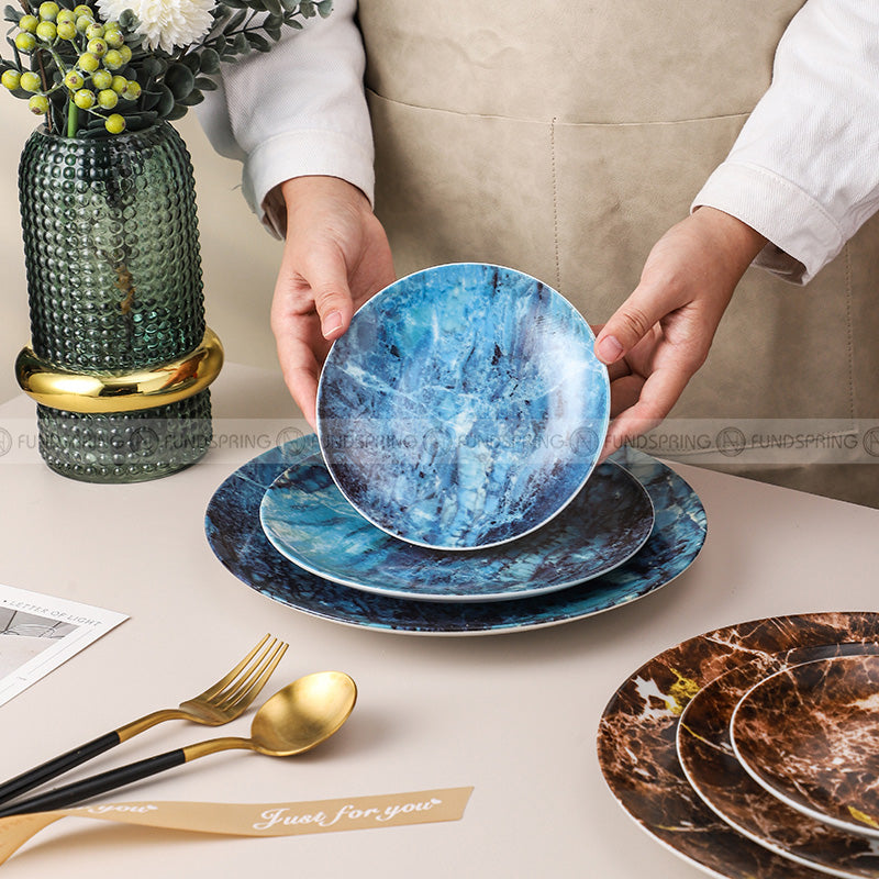 Nordic Elegance Marble Dinner Plate Set with Simplistic Round Design Set of 2 (8" and 10") Nordic Elegance Marble Dinner Plate Set with Simplistic Round Design Set of 2 (8" and 10")