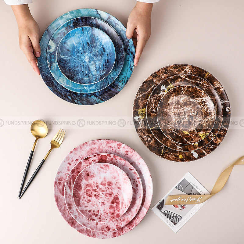 Nordic Elegance Marble Dinner Plate Set with Simplistic Round Design Set of 2 (8" and 10") Nordic Elegance Marble Dinner Plate Set with Simplistic Round Design Set of 2 (8" and 10")