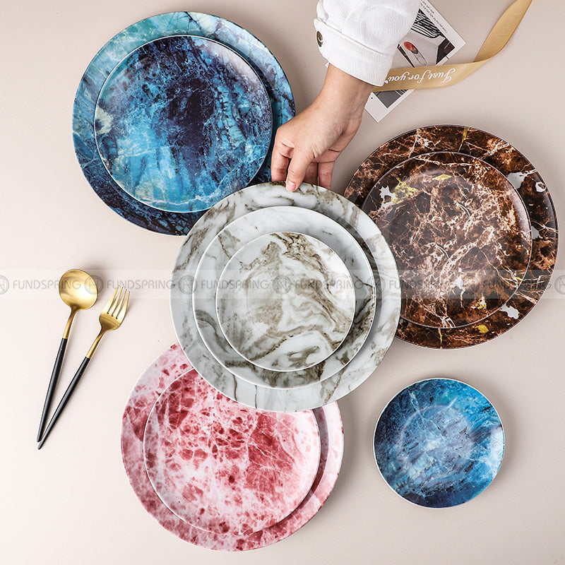 Nordic Elegance Marble Dinner Plate Set with Simplistic Round Design Set of 2 (8" and 10") Nordic Elegance Marble Dinner Plate Set with Simplistic Round Design Set of 2 (8" and 10")