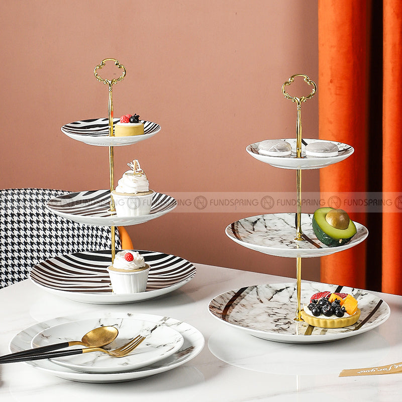 European Elegance Ceramic Dinner Plates - Marble-Inspired, Black and White Striped Set (8" and 10") European Elegance Ceramic Dinner Plates - Marble-Inspired, Black and White Striped Set (8" and 10")