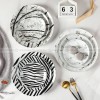 European Elegance Ceramic Dinner Plates - Marble-Inspired, Black and White Striped Set (8" and 10") European Elegance Ceramic Dinner Plates - Marble-Inspired, Black and White Striped Set (8" and 10")