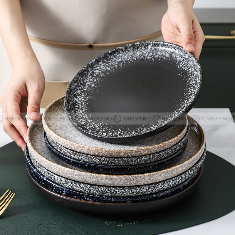Japanese-Inspired Ceramic Elegance: Round Plate Dinnerware Set of 2 (8" and 10") Japanese-Inspired Ceramic Elegance: Round Plate Dinnerware Set of 2 (8" and 10")