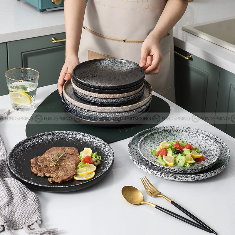 Japanese-Inspired Ceramic Elegance: Round Plate Dinnerware Set of 2 (8" and 10") Japanese-Inspired Ceramic Elegance: Round Plate Dinnerware Set of 2 (8" and 10")