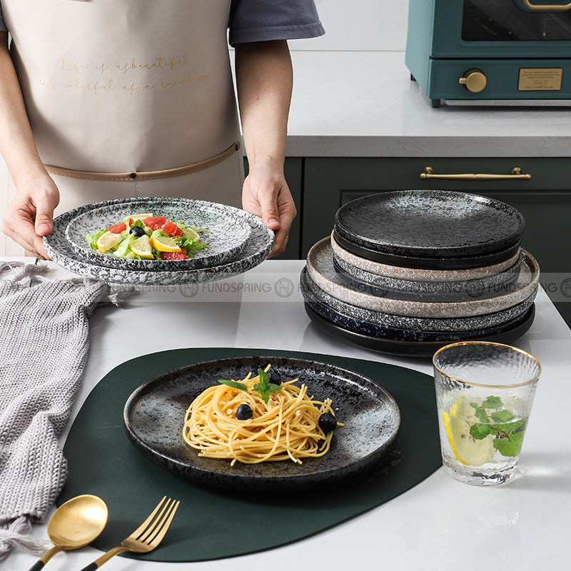 Japanese-Inspired Ceramic Elegance: Round Plate Dinnerware Set of 2 (8" and 10") Japanese-Inspired Ceramic Elegance: Round Plate Dinnerware Set of 2 (8" and 10")