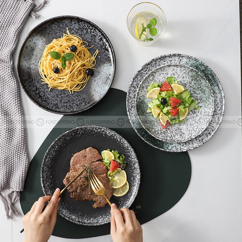 Japanese-Inspired Ceramic Elegance: Round Plate Dinnerware Set of 2 (8" and 10") Japanese-Inspired Ceramic Elegance: Round Plate Dinnerware Set of 2 (8" and 10")
