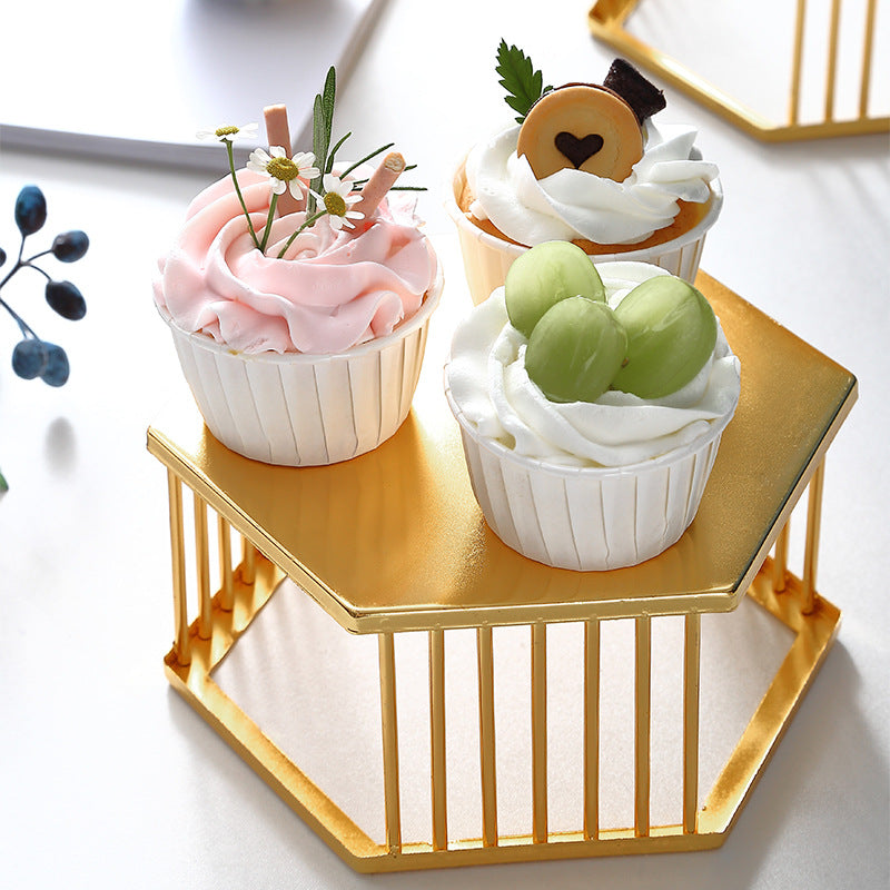 Hexagonal Afternoon Tea Delight Display Stand - Iron Snack Tray Set Hexagonal Afternoon Tea Delight Display Stand - Iron Snack Tray Set