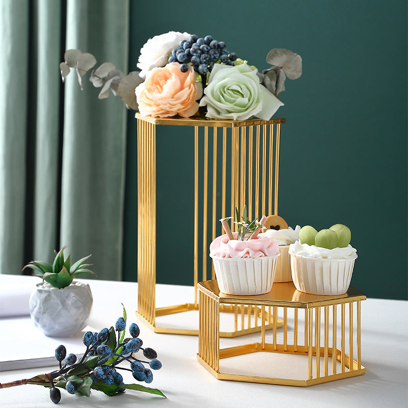 Hexagonal Afternoon Tea Delight Display Stand - Iron Snack Tray Set Hexagonal Afternoon Tea Delight Display Stand - Iron Snack Tray Set