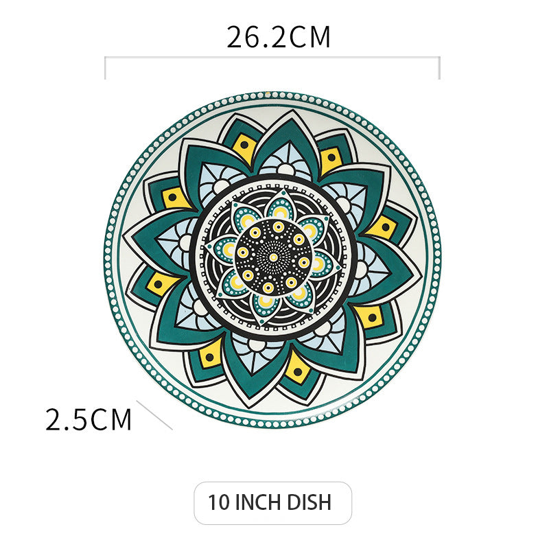 Ceramic Bohemian Dinnerware Set Creative Pattern Shallow Dinner Plate Ceramic Bohemian Dinnerware Set Creative Pattern Shallow Dinner Plate