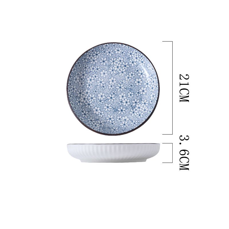 Serene Elegance: Vertical Pattern Underglaze Ceramic Round Dining Plates Serene Elegance: Vertical Pattern Underglaze Ceramic Round Dining Plates