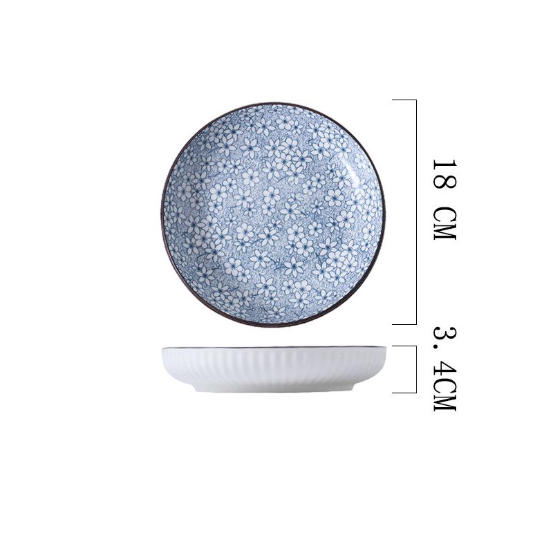Serene Elegance: Vertical Pattern Underglaze Ceramic Round Dining Plates Serene Elegance: Vertical Pattern Underglaze Ceramic Round Dining Plates