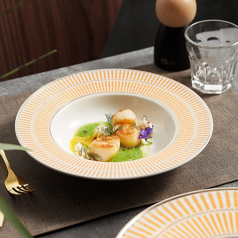 Designer Collection Tableware Weiss Series Gold-white Ceramic Dinner Plate Designer Collection Tableware Weiss Series Gold-white Ceramic Dinner Plate