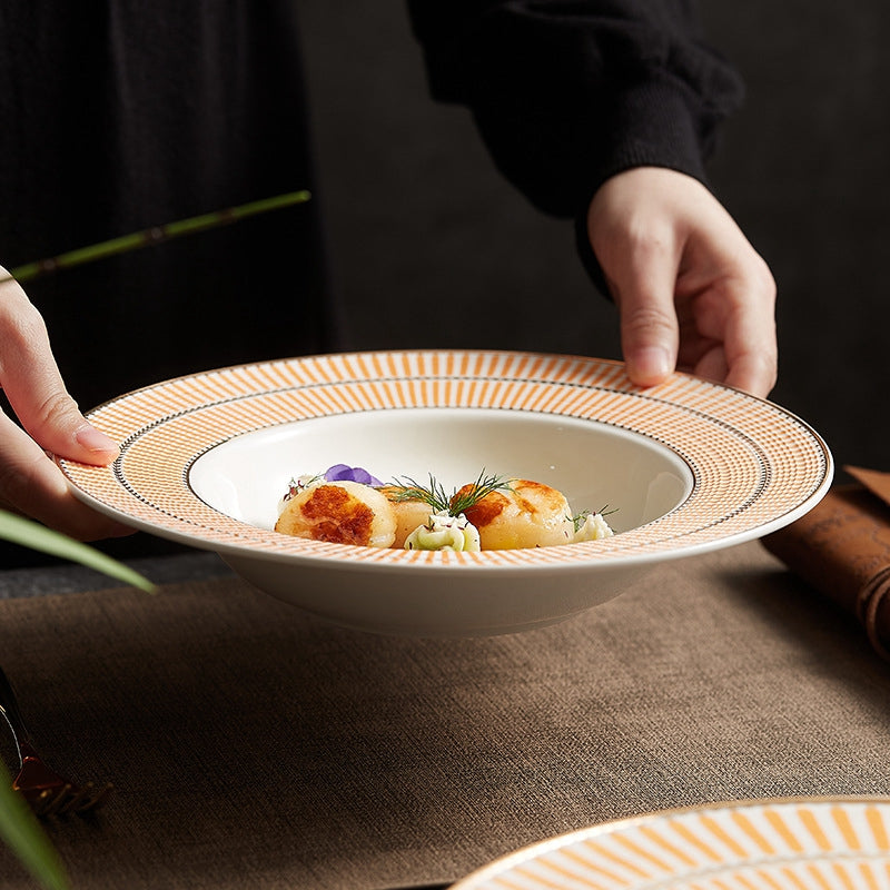 Designer Collection Tableware Weiss Series Gold-white Ceramic Dinner Plate Designer Collection Tableware Weiss Series Gold-white Ceramic Dinner Plate