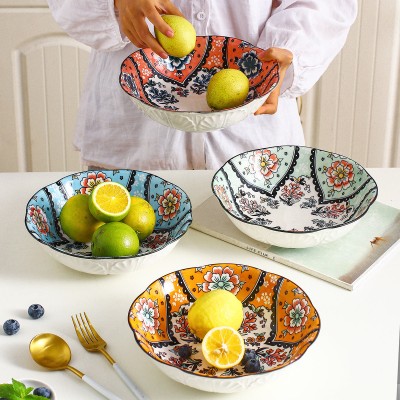 Nordic Underglaze Dinnerware: Lotus Relief Ceramic Bowl 9'' Nordic Underglaze Dinnerware: Lotus Relief Ceramic Bowl 9''