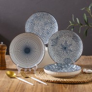 Serene Elegance: Vertical Pattern Underglaze Ceramic Round Dining Plates Serene Elegance: Vertical Pattern Underglaze Ceramic Round Dining Plates