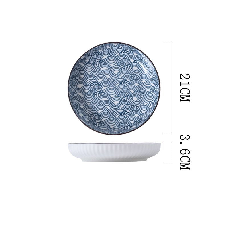 Serene Elegance: Vertical Pattern Underglaze Ceramic Round Dining Plates Serene Elegance: Vertical Pattern Underglaze Ceramic Round Dining Plates