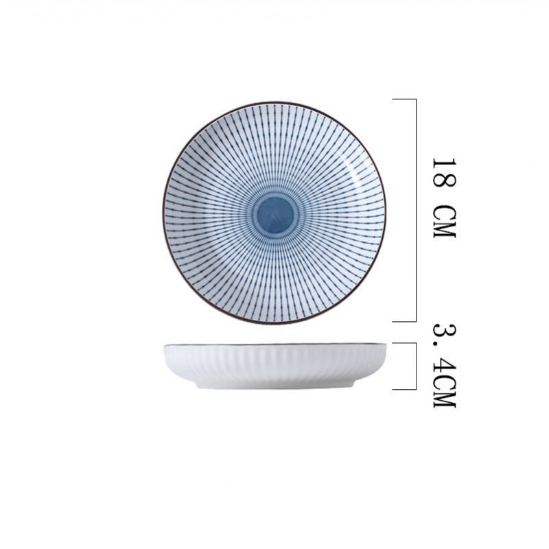 Serene Elegance: Vertical Pattern Underglaze Ceramic Round Dining Plates Serene Elegance: Vertical Pattern Underglaze Ceramic Round Dining Plates