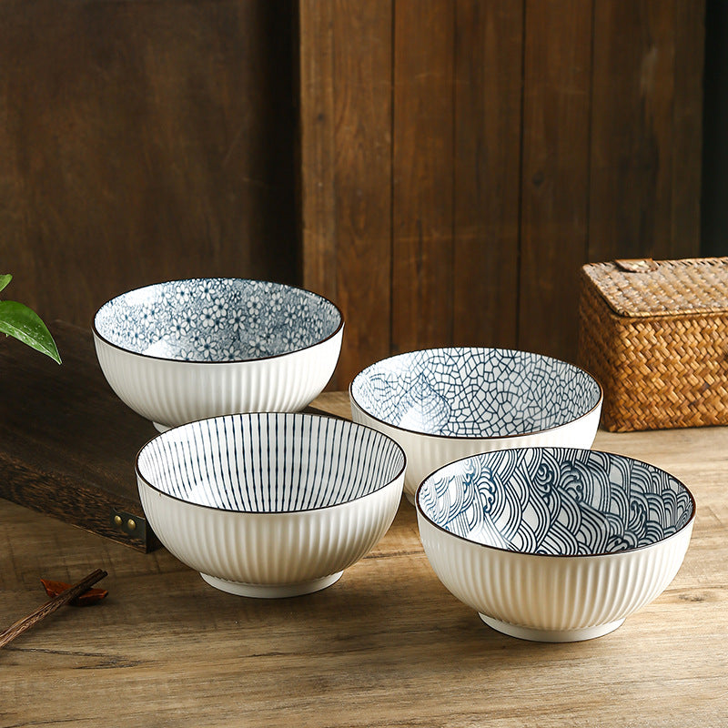 Vertical Essence: Underglaze Ceramic Bowls for Rice and Soup 4 Sizes Vertical Essence: Underglaze Ceramic Bowls for Rice and Soup 4 Sizes