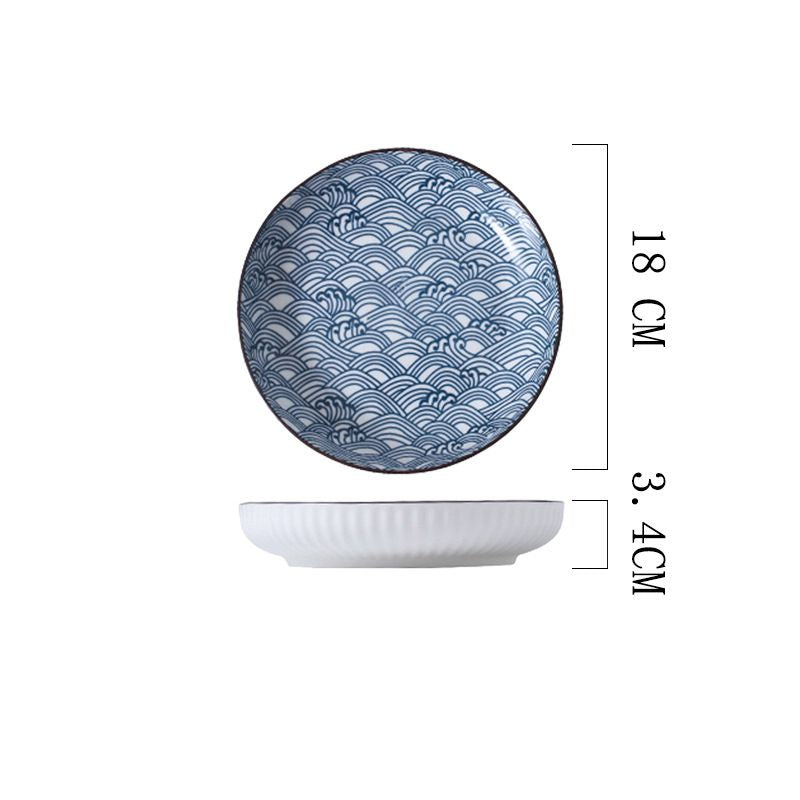 Serene Elegance: Vertical Pattern Underglaze Ceramic Round Dining Plates Serene Elegance: Vertical Pattern Underglaze Ceramic Round Dining Plates