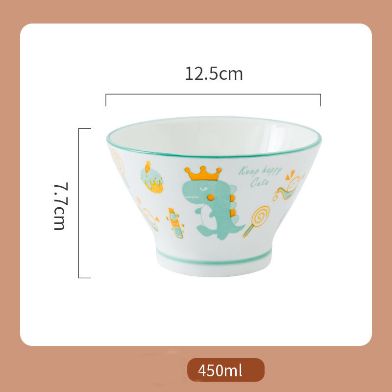 Dino Delight Ceramic Dinner Bowls - Whimsical Hat Shape, 5'' Dino Delight Ceramic Dinner Bowls - Whimsical Hat Shape, 5''