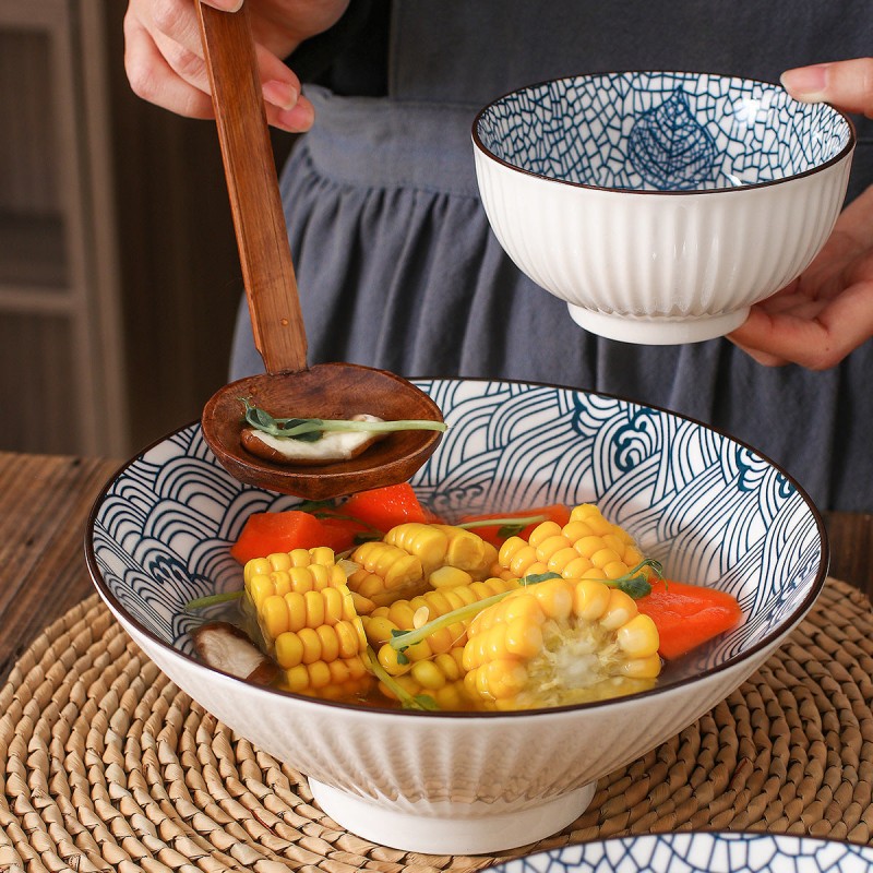 Artistry in Elevation: Set of 4 Vertical Pattern Underglaze Dinner Bowls – 8" Artistry in Elevation: Set of 4 Vertical Pattern Underglaze Dinner Bowls – 8"