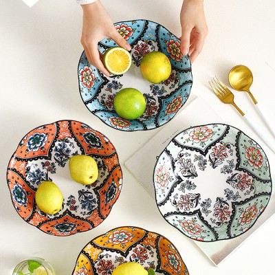 Nordic Underglaze Dinnerware: Lotus Relief Ceramic Bowl 9'' Nordic Underglaze Dinnerware: Lotus Relief Ceramic Bowl 9''