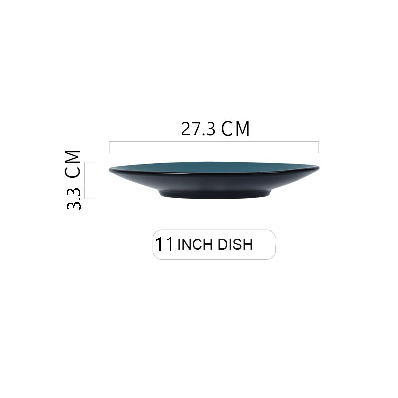 Nordic Peacock Blue Glaze Dinnerware Ceramic Flat Disc Shallow Plate Nordic Peacock Blue Glaze Dinnerware Ceramic Flat Disc Shallow Plate