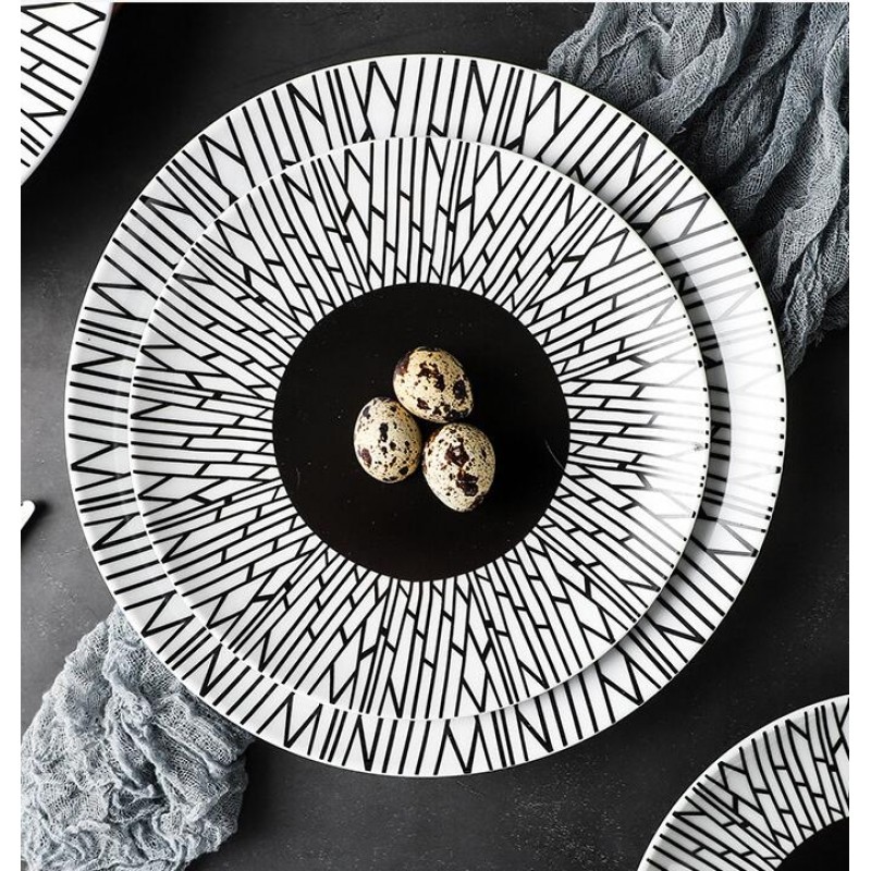 Minimalist Elegance: Ceramic Black Line Pasta & Steak Plate Set of 2 (8" and 10") Minimalist Elegance: Ceramic Black Line Pasta & Steak Plate Set of 2 (8" and 10")