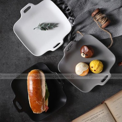 Japanese Matte Binaural Dinner Plate Nordic Square Dou-handle Baking Plate 7" Japanese Matte Binaural Dinner Plate Nordic Square Dou-handle Baking Plate 7"