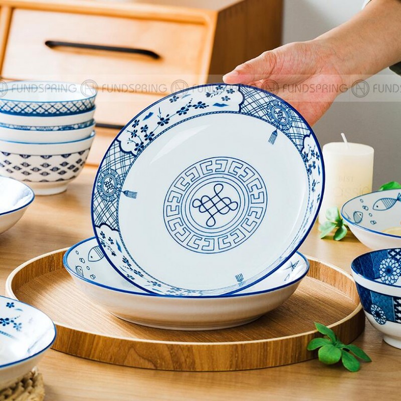 Japanese Blue and White Ceramic Deep Plates Pasta Bowl 7" Set of 4 Japanese Blue and White Ceramic Deep Plates Pasta Bowl 7" Set of 4