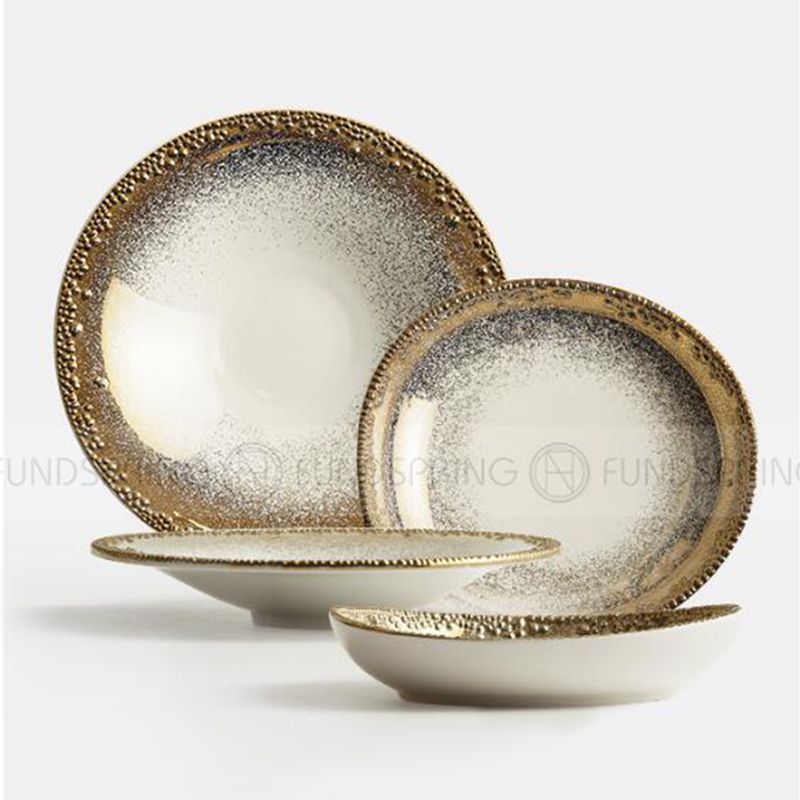Fafartc Gypsophila Series Dinnerware Ceramic Dining Plate Flat Plate Gold-white Shallow Bowl Fafartc Gypsophila Series Dinnerware Ceramic Dining Plate Flat Plate Gold-white Shallow Bowl