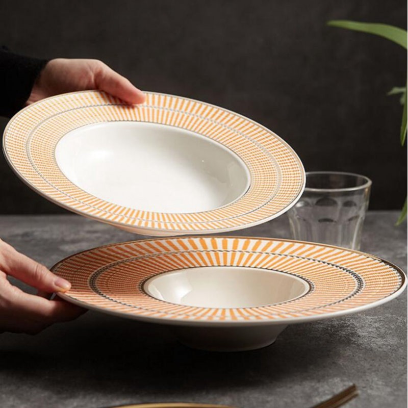 Designer Collection Tableware Weiss Series Gold-white Ceramic Dinner Plate Designer Collection Tableware Weiss Series Gold-white Ceramic Dinner Plate