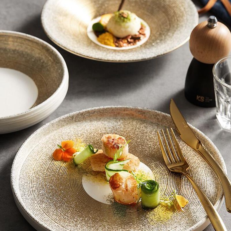 Designer Dinnerware Weiss Series Ceramic White/Golden Bowls Plates Designer Dinnerware Weiss Series Ceramic White/Golden Bowls Plates
